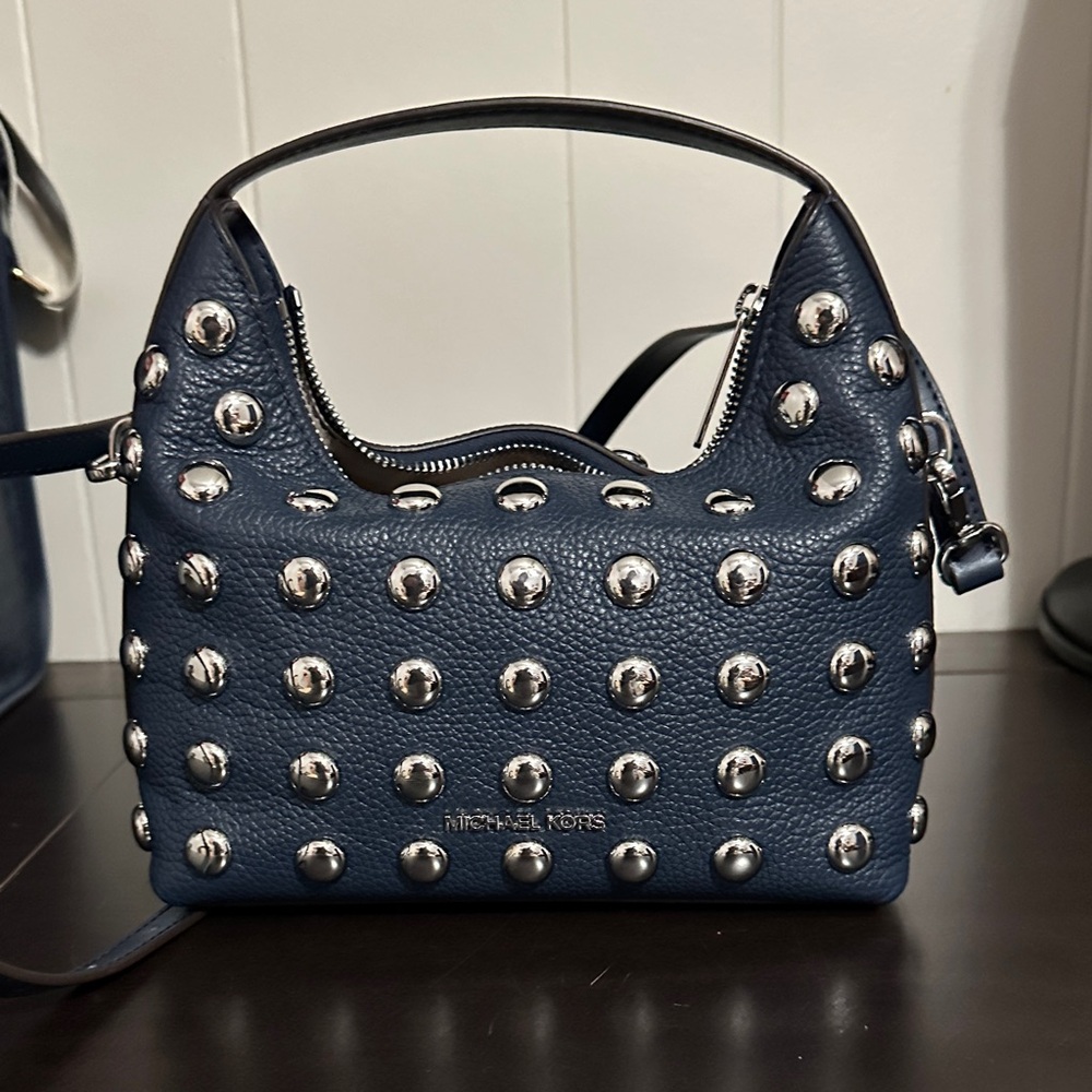 Michael Kors Blue Shoulder Bag with Silver Accents
